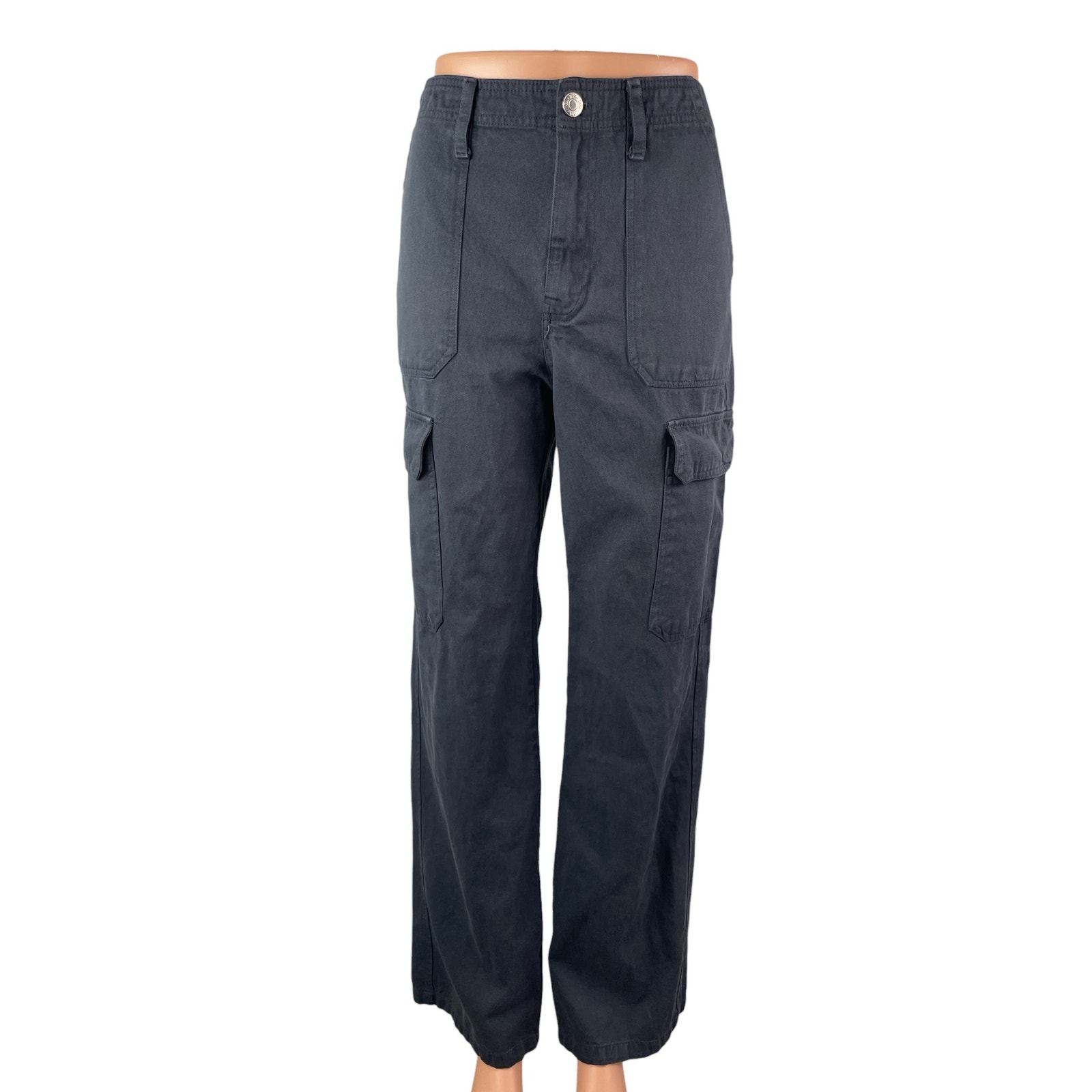 Zara Women's Black High Waisted Utility Straight Leg Y2k Trousers Pants Size 6